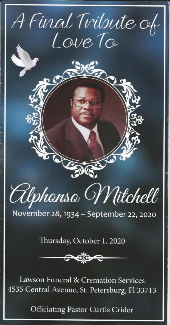 A final tribute of love to Alphonso Mitchell on a white background