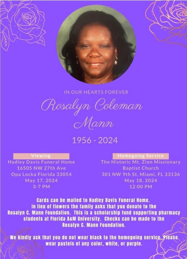 Rosalyn Coleman Mann Condolences