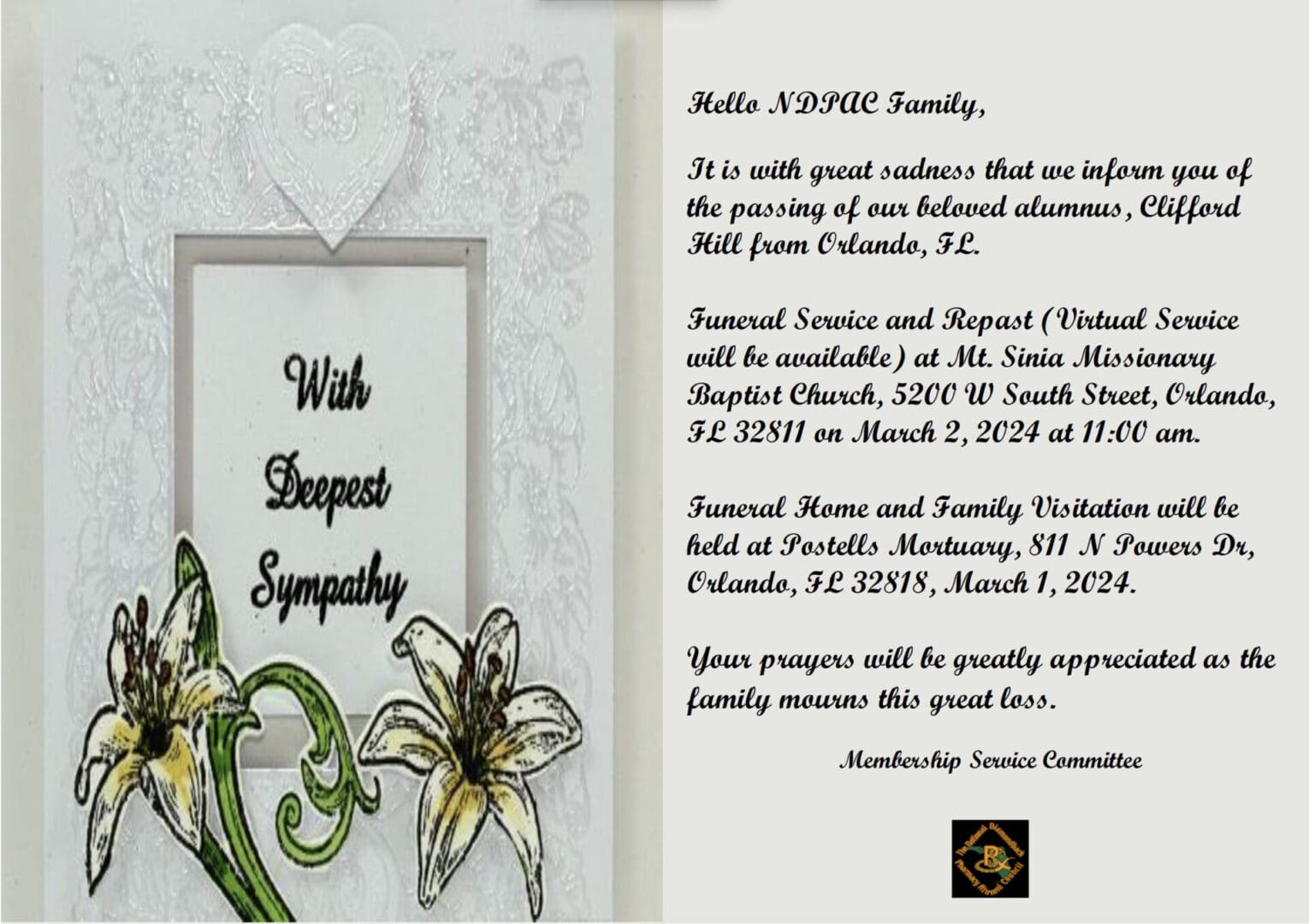 Sympathy Card Clifford Hill